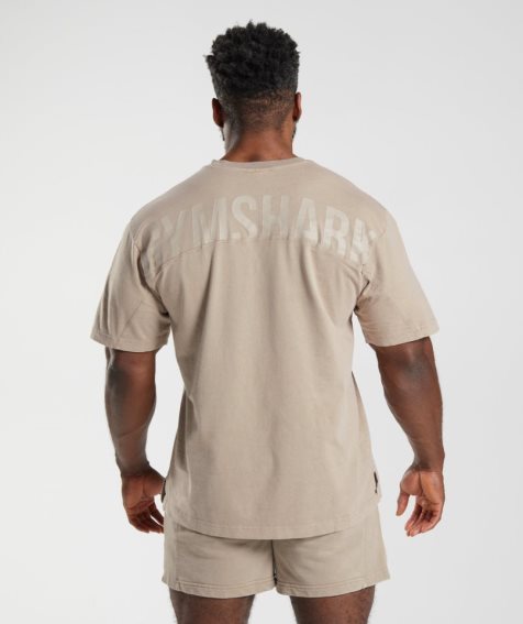 Men's Gymshark Power Washed T-Shirts Beige | NZ 6NCYLJ